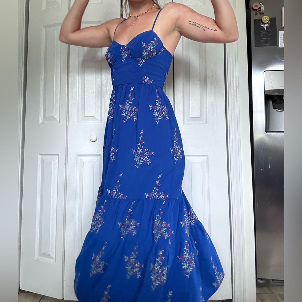 Betsey Johnson Strapless Blue Floral Dress